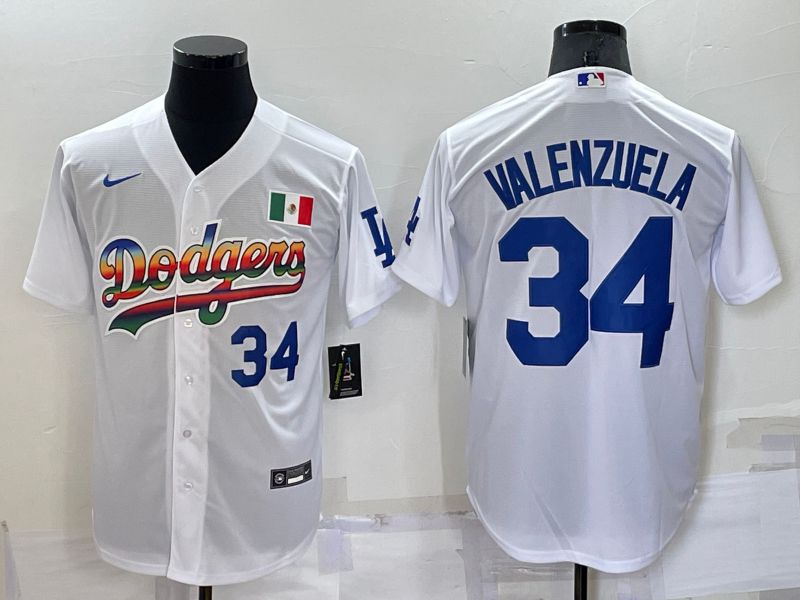 Men Los Angeles Dodgers #34 Valenzuela White rainbow Nike 2022 MLB Jersey1